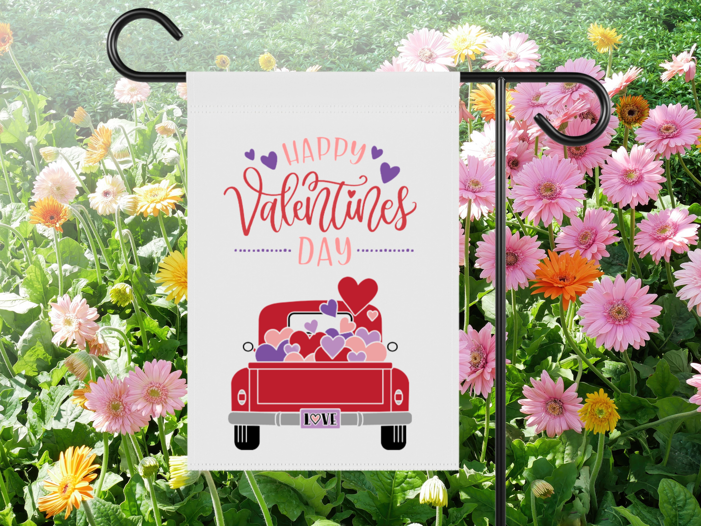 Happy Valentines Red Truck Garden Flag