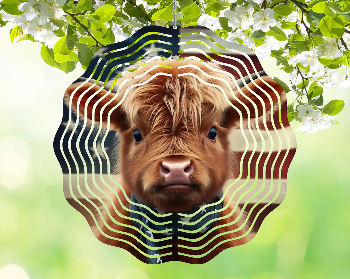 Highland Cow Horse Metal Wind Spinner – 8" Garden Decor, Outdoor Yard Art