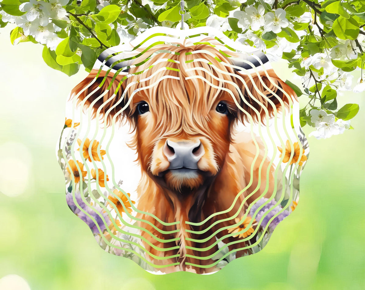 Highland Cow Horse Metal Wind Spinner – 8" Garden Decor, Outdoor Yard Art