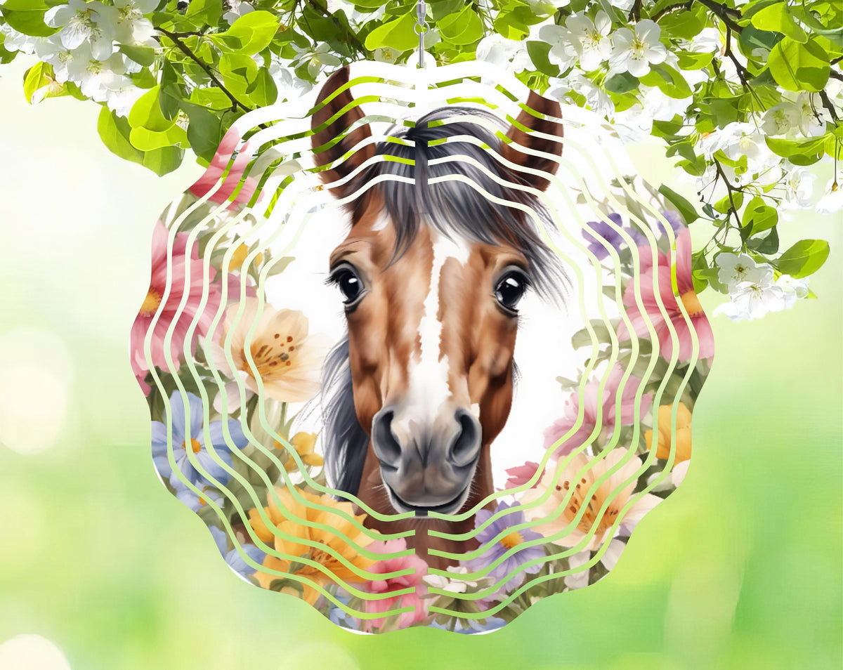 Highland Cow Horse Metal Wind Spinner – 8" Garden Decor, Outdoor Yard Art