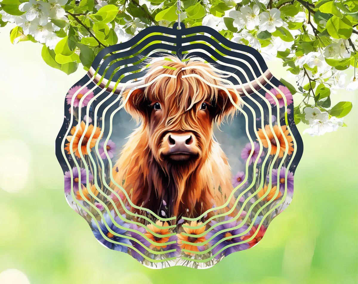 Highland Cow Horse Metal Wind Spinner – 8" Garden Decor, Outdoor Yard Art