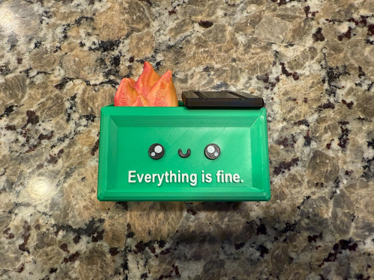 3D Printed Dumpster Fire Desk Toy – Everything Is Fine Office Gift with Storage