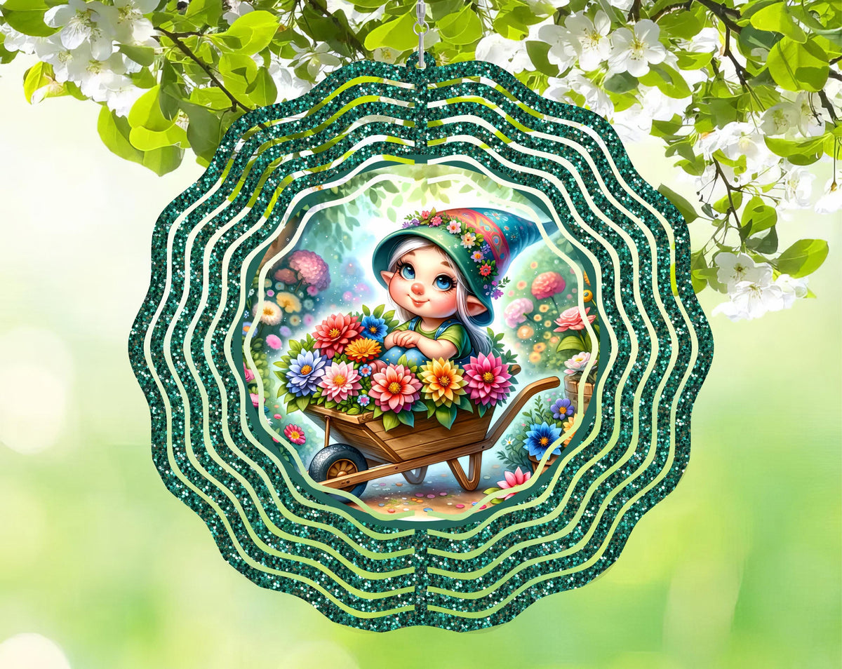 Metal Gnome Wind Spinner – Sublimated Garden Decor, Outdoor Yard Art (8"x8")