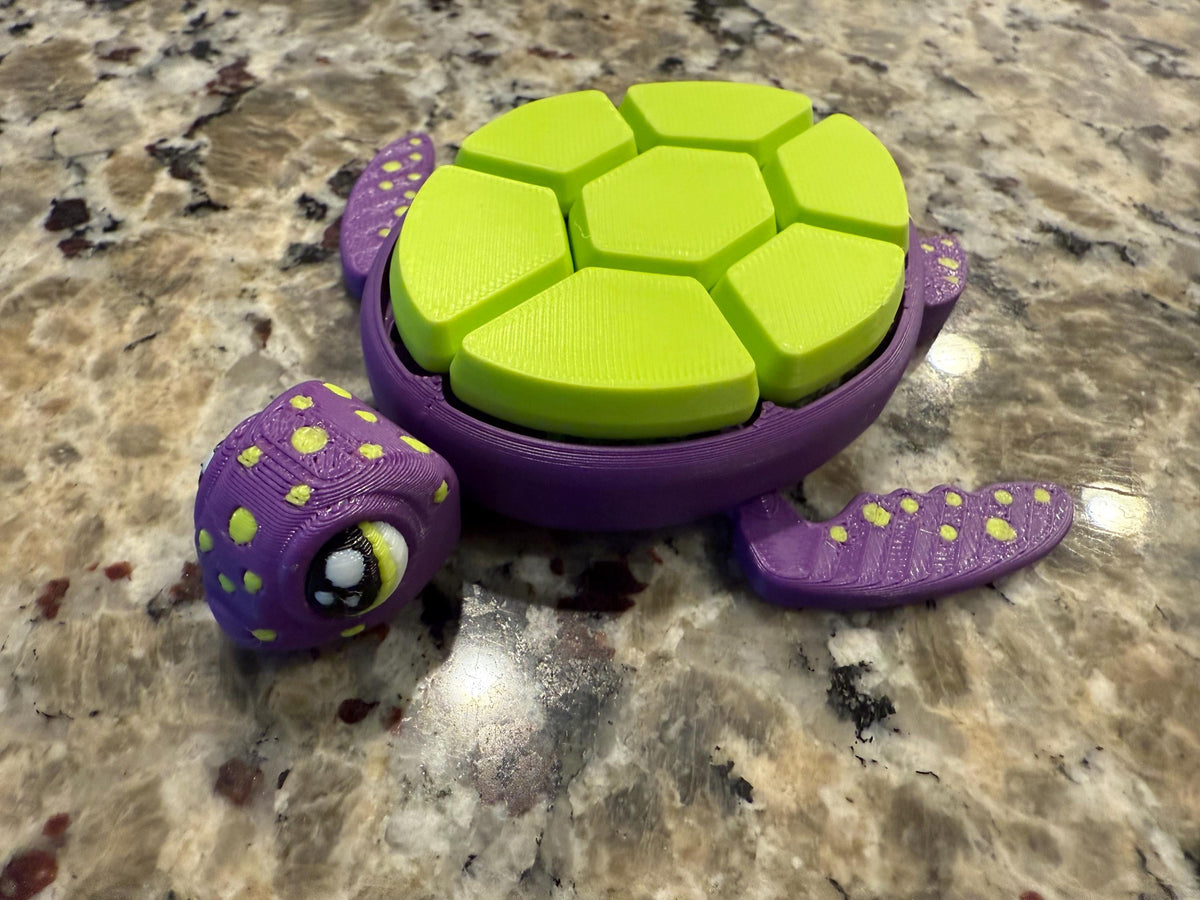 Clicky Turtle Fidget Toy – 3D Printed Sensory Desk Toy with 7 Keyboard Switches