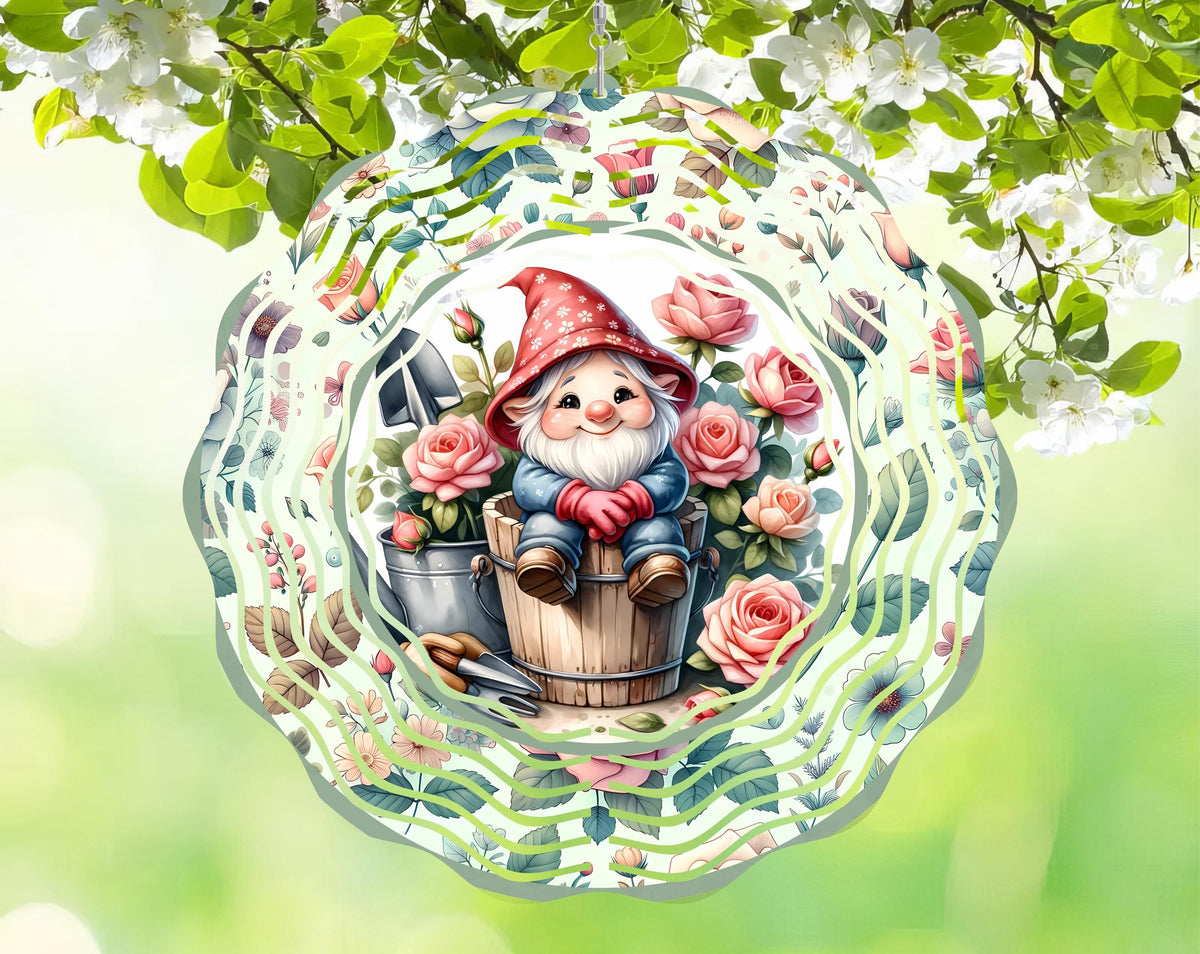 Metal Gnome Wind Spinner – Sublimated Garden Decor, Outdoor Yard Art (8"x8")