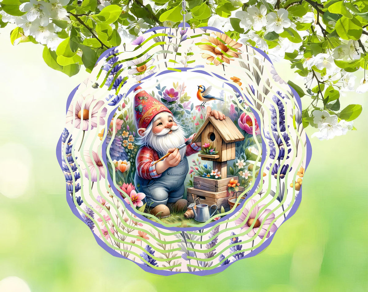 Metal Gnome Wind Spinner – Sublimated Garden Decor, Outdoor Yard Art (8"x8")