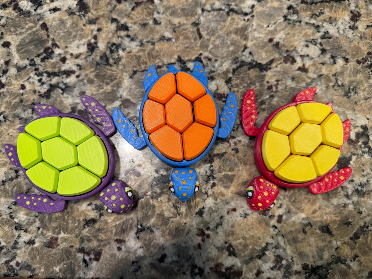 Clicky Turtle Fidget Toy – 3D Printed Sensory Desk Toy with 7 Keyboard Switches