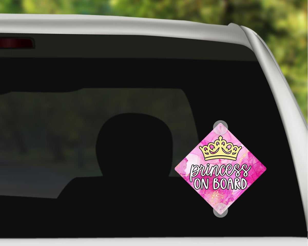 Personalized Metal Car Window Sign – 6x6 Suction Cup Decor (Paws On Board)