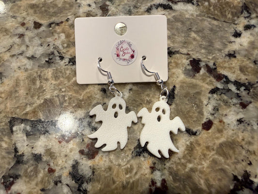 3D Printed White Ghost Earrings: Halloween Jewelry (Silver or Gold Hook)