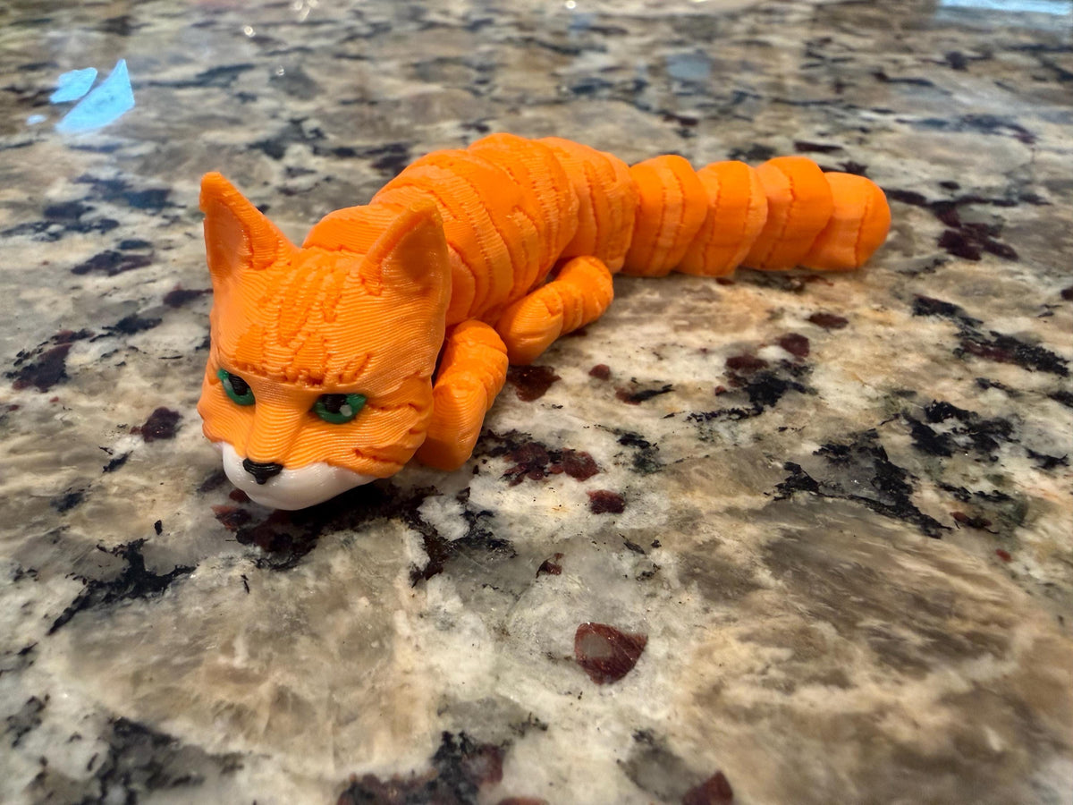 3D Printed Flexi Cat Fidget Toy – Articulated Desk Pet, Custom Colors