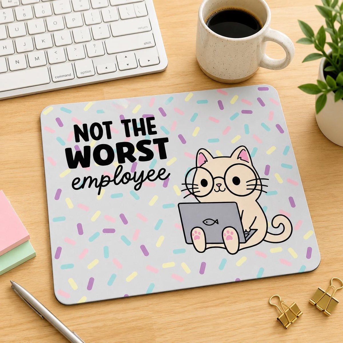 Funny Cat Mousepad – Not The Worst Employee Desk Mat, Sarcastic Office Gift