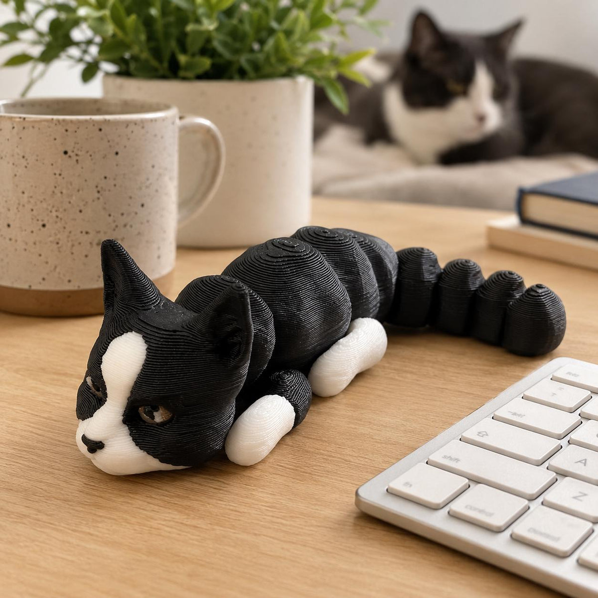 3D Printed Flexi Cat Fidget Toy – Articulated Desk Pet, Custom Colors