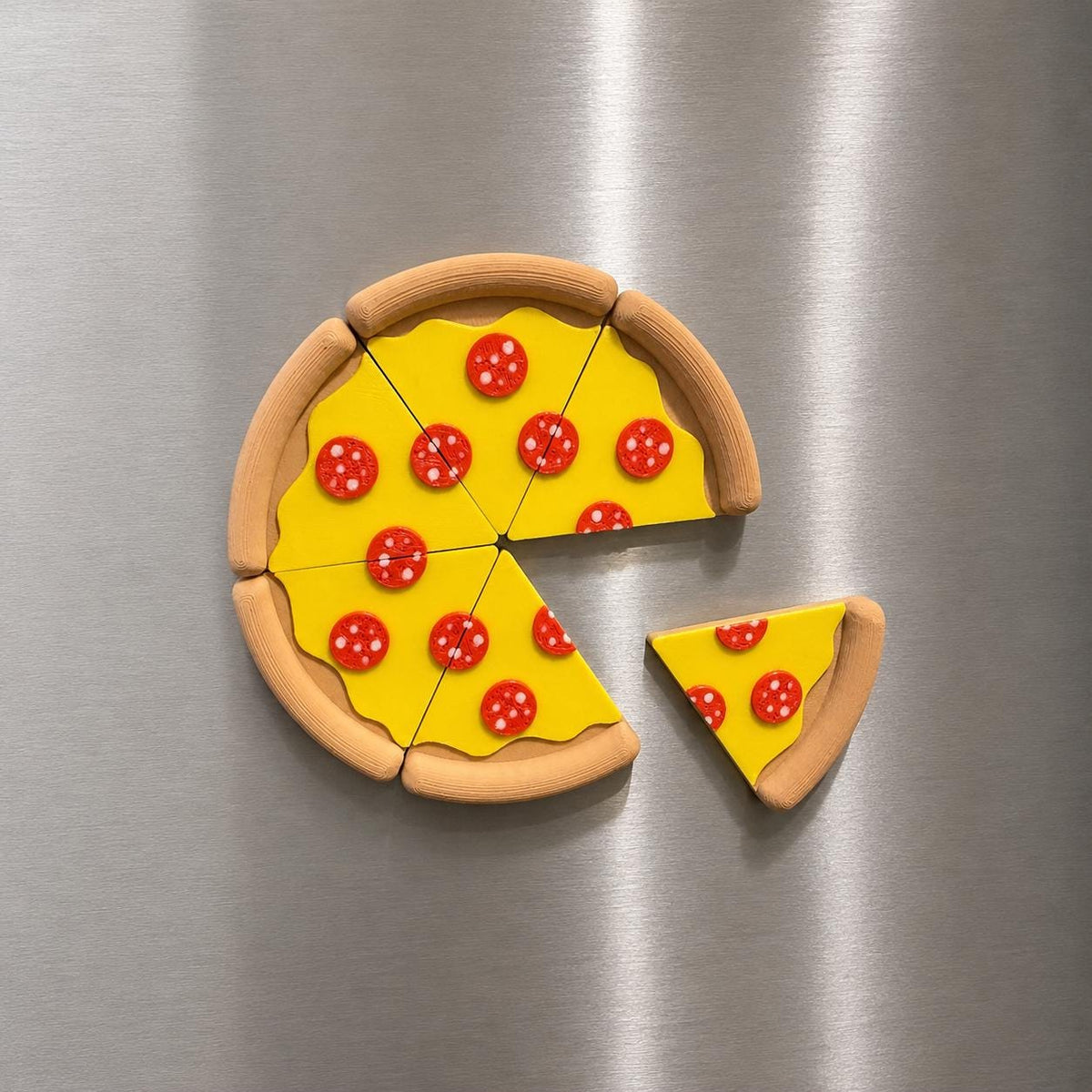 Pepperoni Pizza Magnets – 6 Piece 3D Printed Fridge Magnet Set, Funny Food Gift