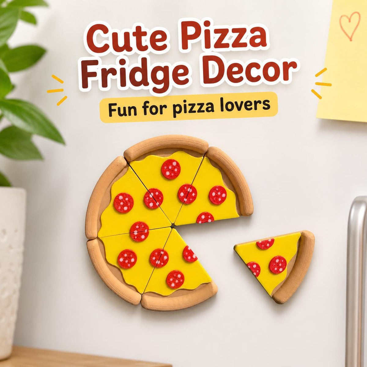 Pepperoni Pizza Magnets – 6 Piece 3D Printed Fridge Magnet Set, Funny Food Gift
