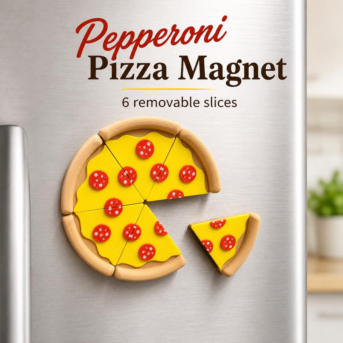 Pepperoni Pizza Magnets – 6 Piece 3D Printed Fridge Magnet Set, Funny Food Gift