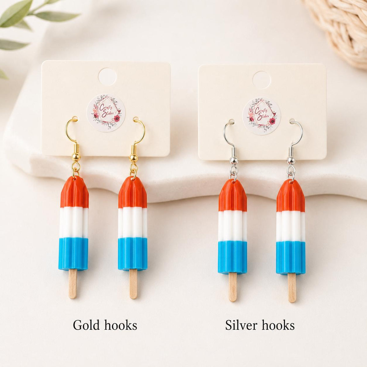Rocket Pop Earrings – Red White Blue Summer Dangle, July 4th Patriotic Accessory
