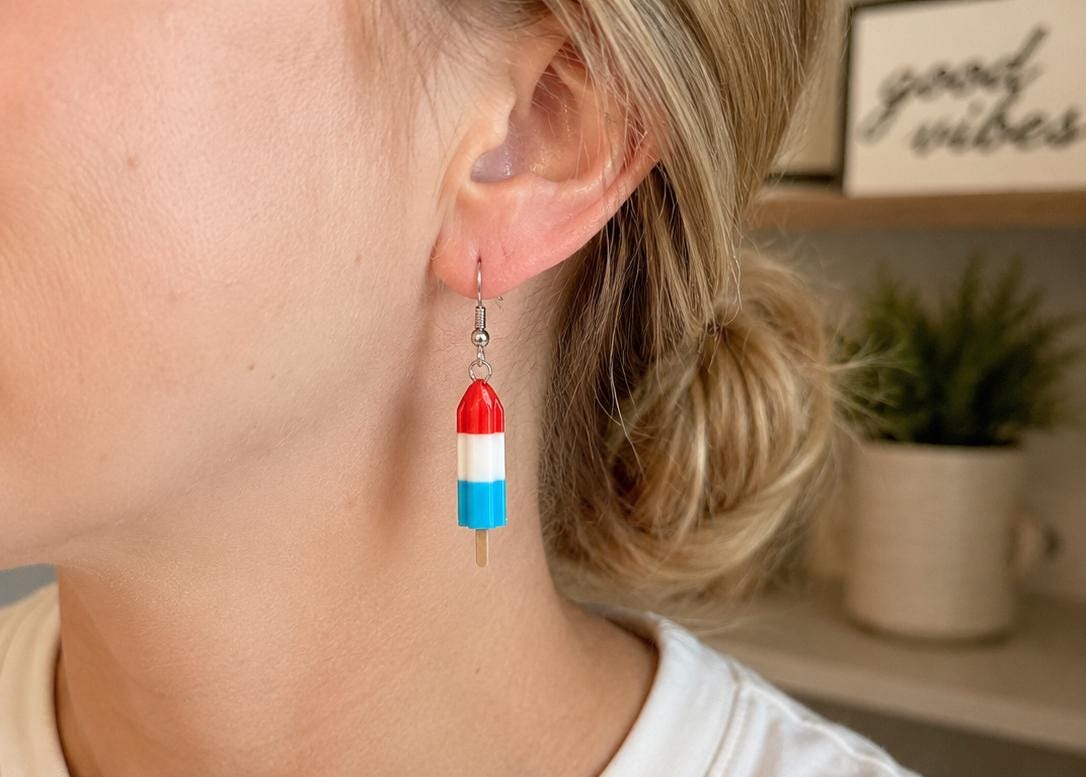 Rocket Pop Earrings – Red White Blue Summer Dangle, July 4th Patriotic Accessory