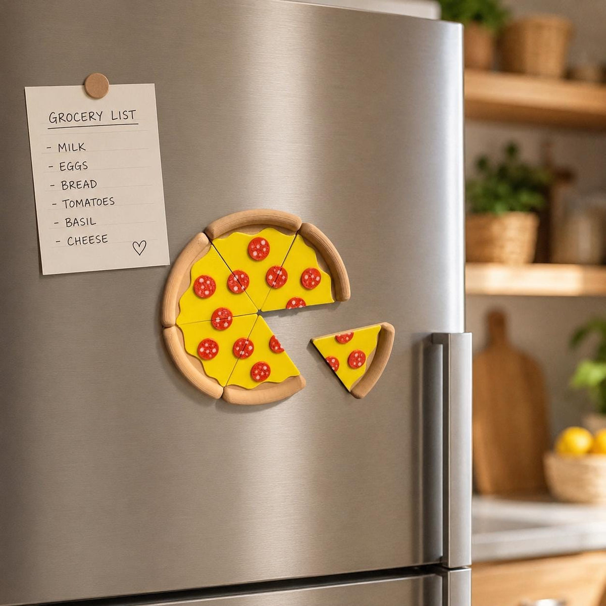 Pepperoni Pizza Magnets – 6 Piece 3D Printed Fridge Magnet Set, Funny Food Gift