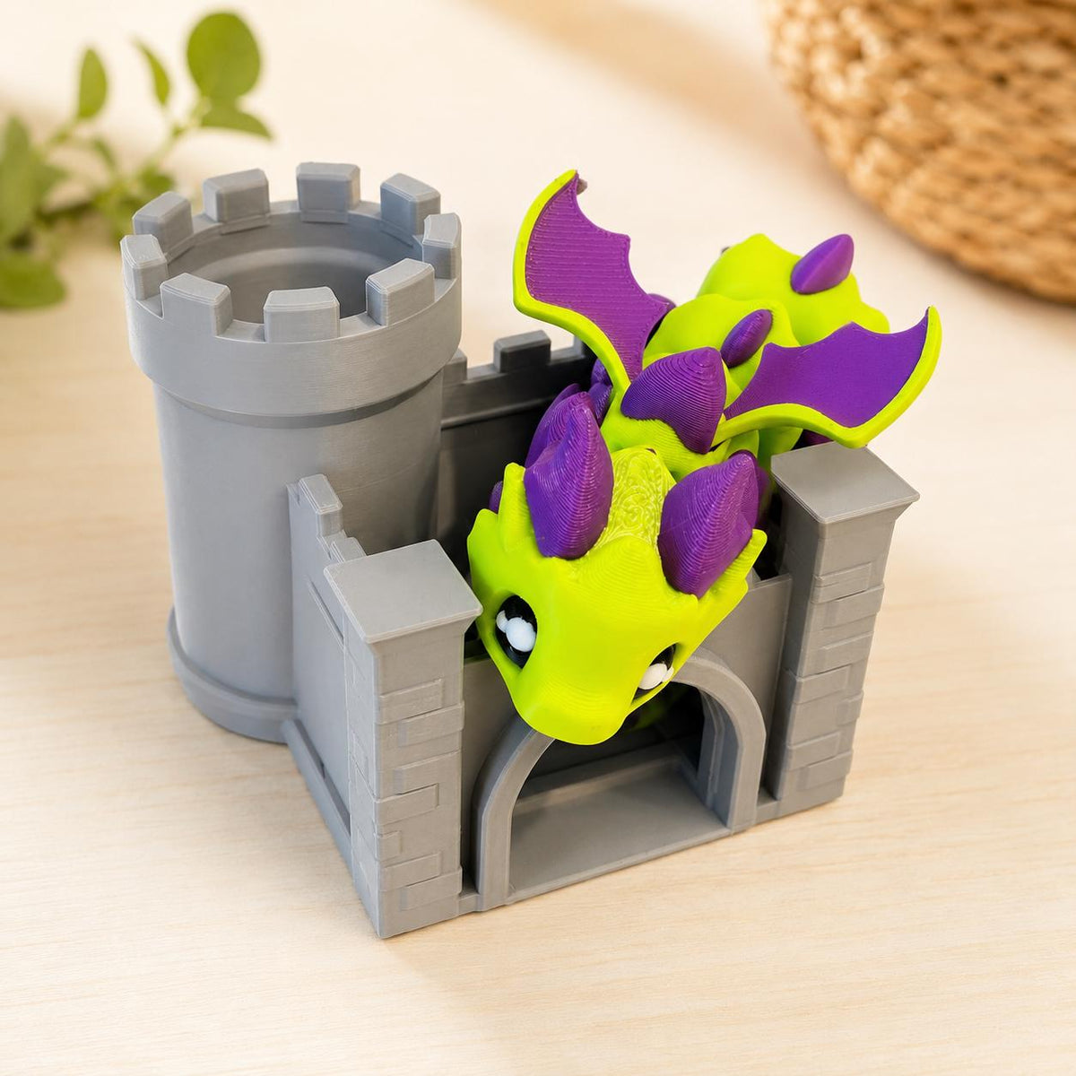 3D Printed Flexi Dragon and Castle Playset – Fantasy Desk Toy Gift