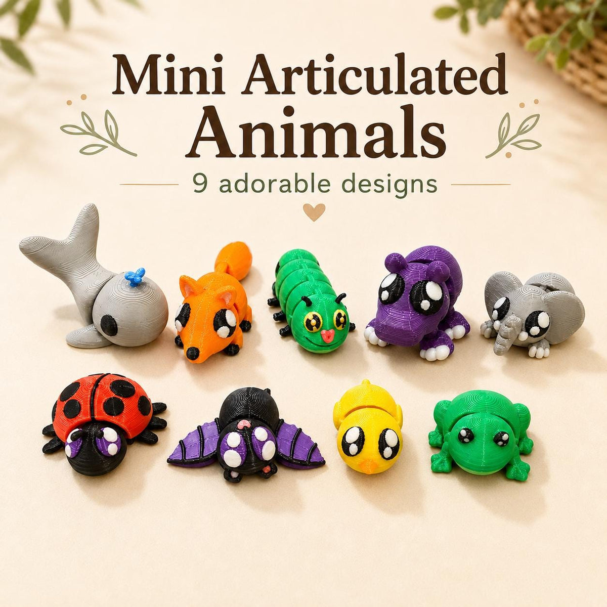 3D Printed Flexi Mini Animals – Articulated Collectible Fidget Figures, Tiny Desk Pets