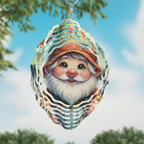 Metal Gnome Wind Spinner – Sublimated Garden Decor, Outdoor Yard Art (8"x8")