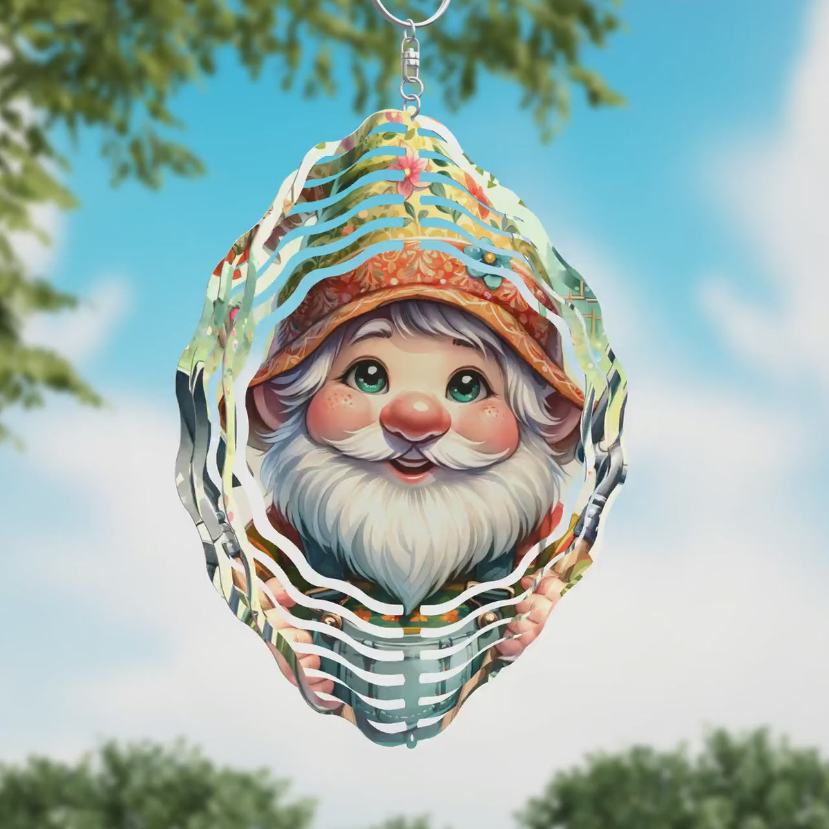 Metal Gnome Wind Spinner – Sublimated Garden Decor, Outdoor Yard Art (8"x8")