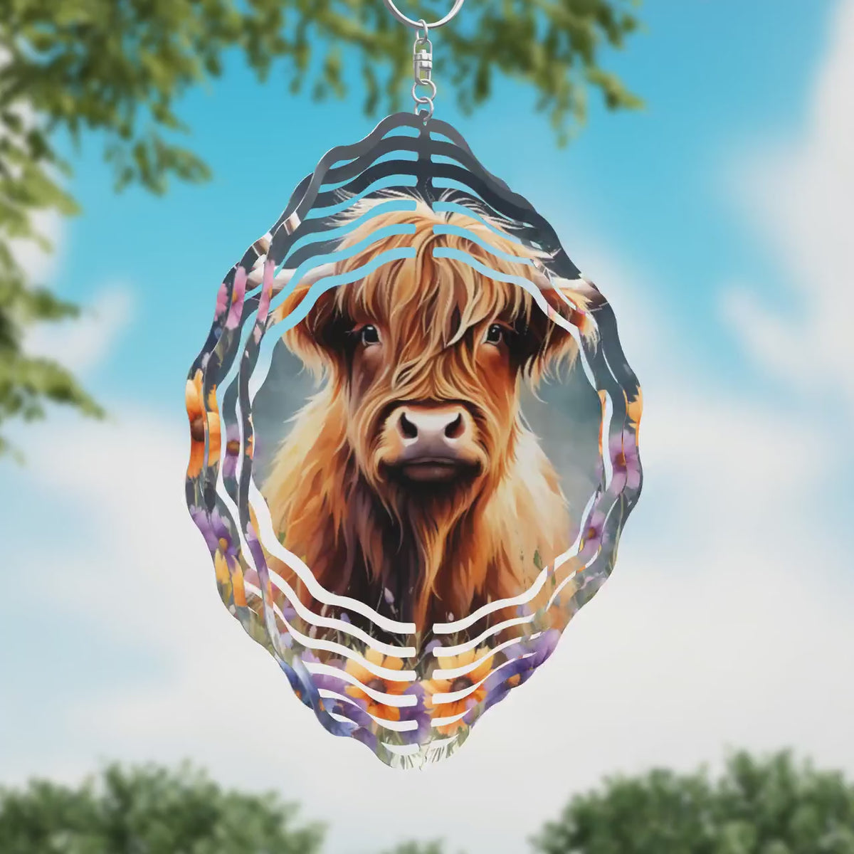 Highland Cow Horse Metal Wind Spinner – 8" Garden Decor, Outdoor Yard Art