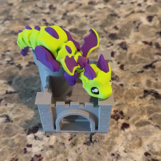 3D Printed Flexi Dragon and Castle Playset – Fantasy Desk Toy Gift