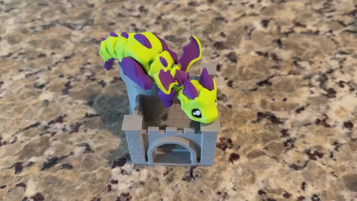 3D Printed Flexi Dragon and Castle Playset – Fantasy Desk Toy Gift