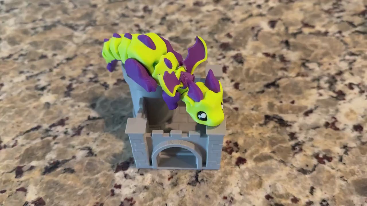 3D Printed Flexi Dragon and Castle Playset – Fantasy Desk Toy Gift