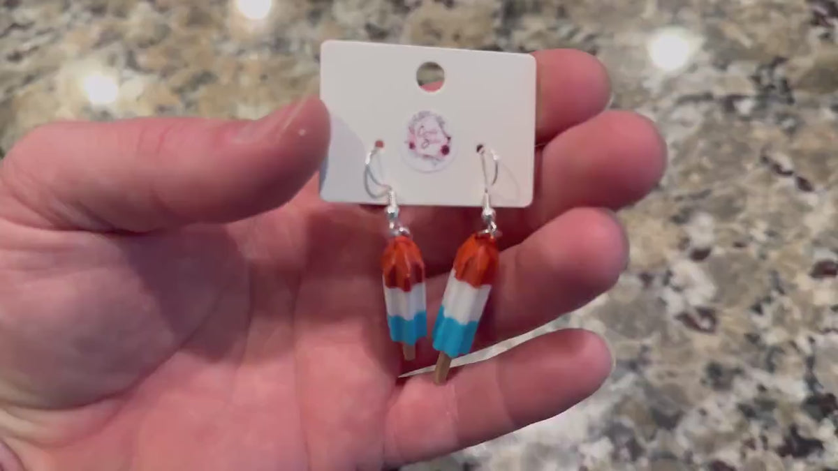 Rocket Pop Earrings – Red White Blue Summer Dangle, July 4th Patriotic Accessory