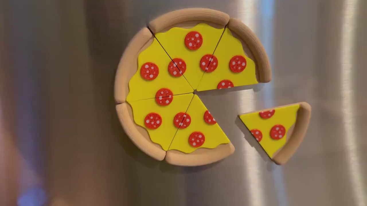 Pepperoni Pizza Magnets – 6 Piece 3D Printed Fridge Magnet Set, Funny Food Gift
