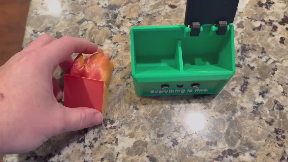 3D Printed Dumpster Fire Desk Toy – Everything Is Fine Office Gift with Storage